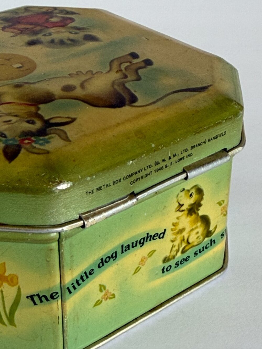 1945 Vintage Tin Box Nursery Rhyme Hey Diddle Diddle The Metal Box Co - Picture 5 of 10